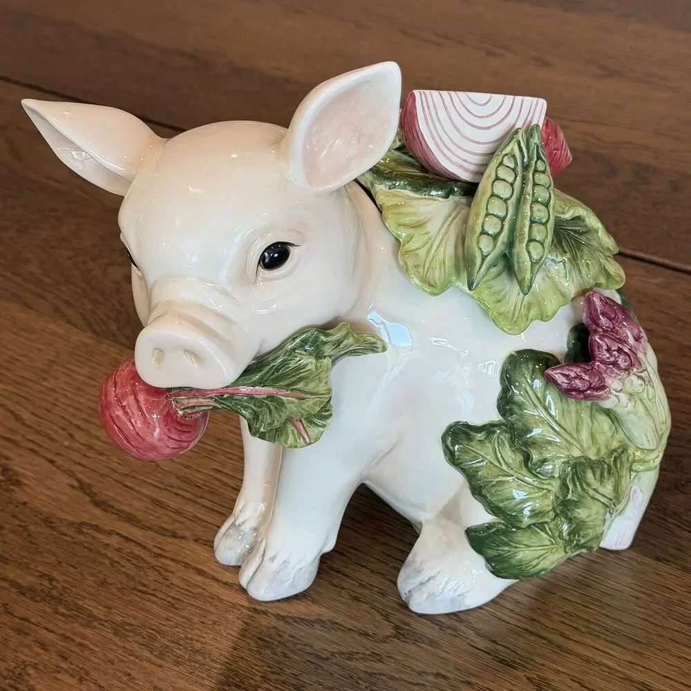 Fitz and Floyd Classics French Market Pig Cookie Jar Ceramic Canister Vintage
